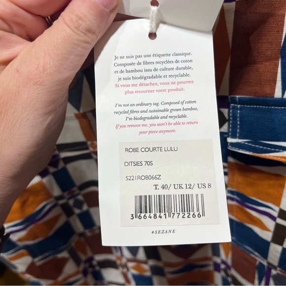 Sézane NEW Colorful Geometric Mini Lulu Dress Size 40 Linen Cotton Blend - Picture 11 of 13